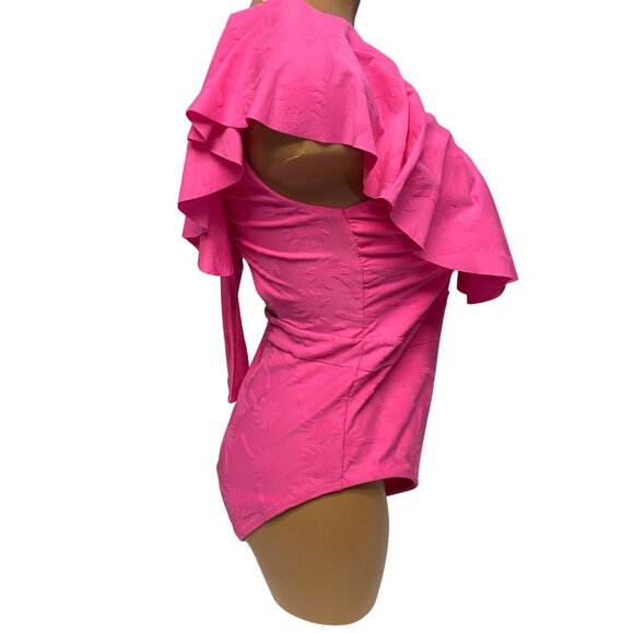 Trina Turks $162 Pink Ruffle-Front One-Piece Swimsuit Tie-Back Design 12 NWT - Picture 2 of 13